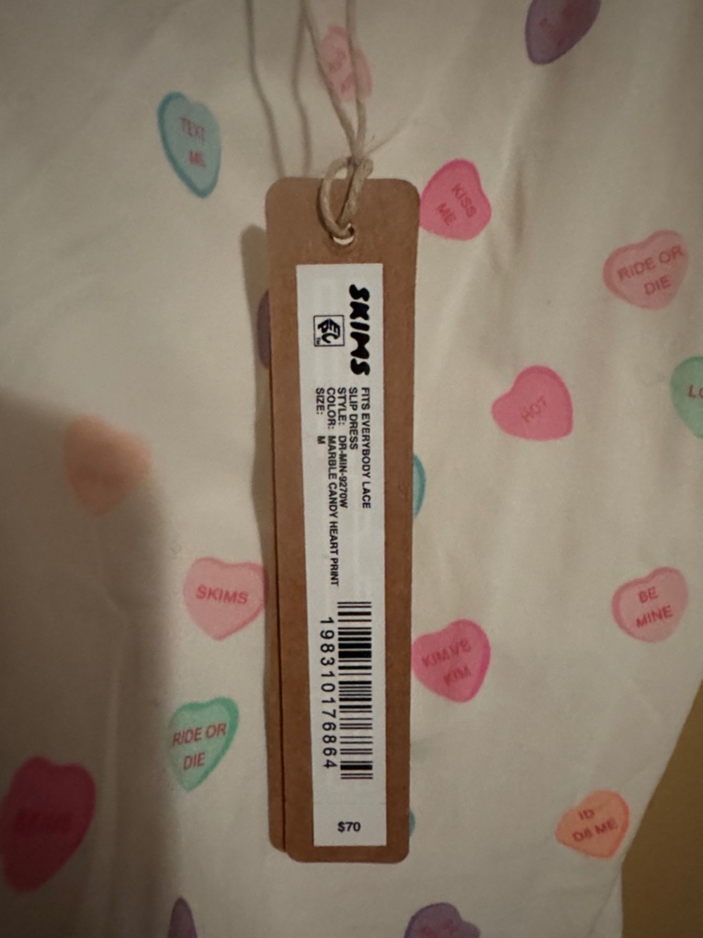 SKIMS White Mini Slip Dress with Pastel Heart Print - Picture 2 of 2